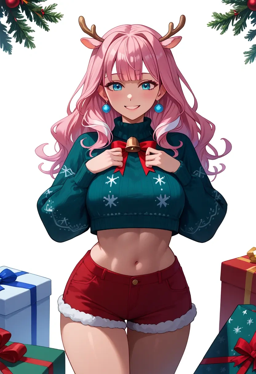 hololive,takane_lui,Christmas,red velvet shorts,turtleneck sweater  - 