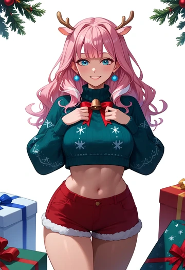 hololive,takane_lui,Christmas,red velvet shorts,turtleneck sweater  - AI generated anime art