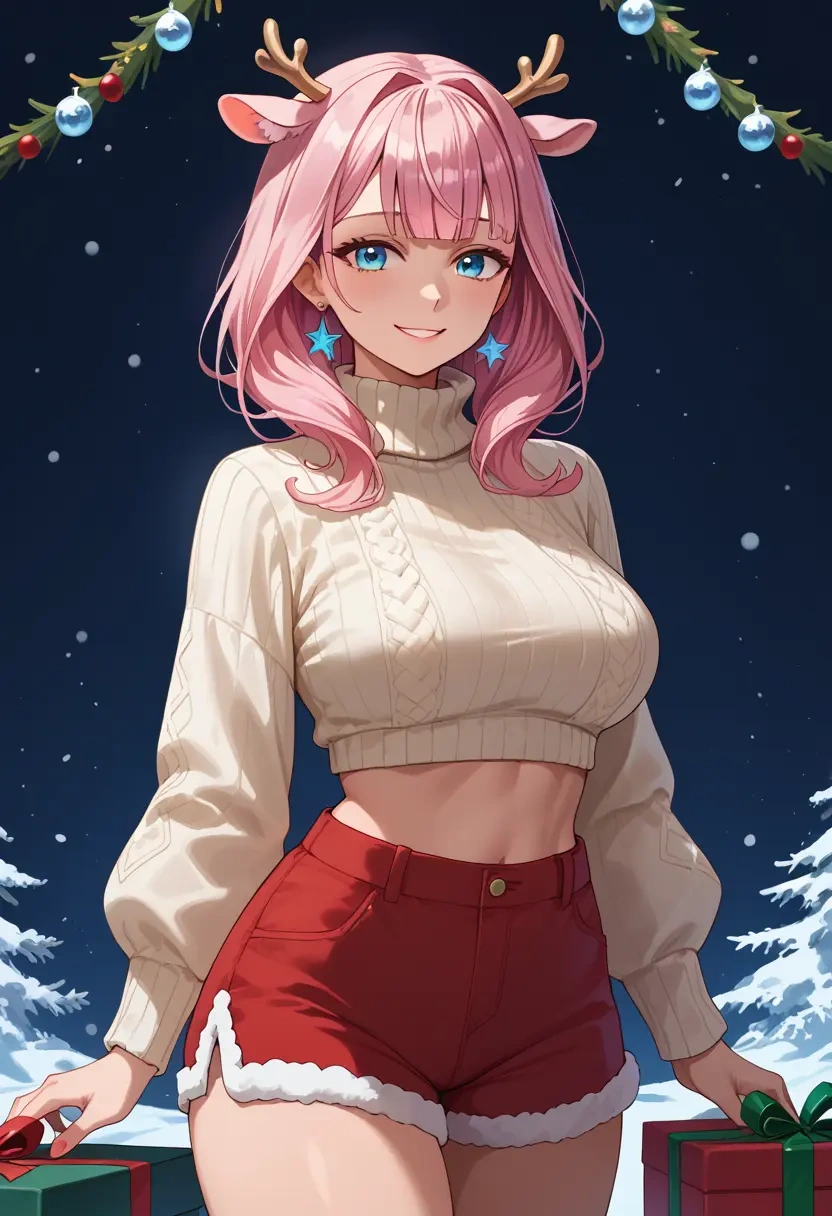 hololive,takane_lui,Christmas,red velvet shorts,turtleneck sweater  - 