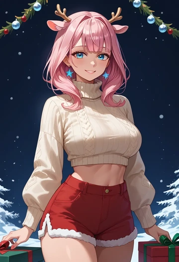 hololive,takane_lui,Christmas,red velvet shorts,turtleneck sweater  - AI generated anime art