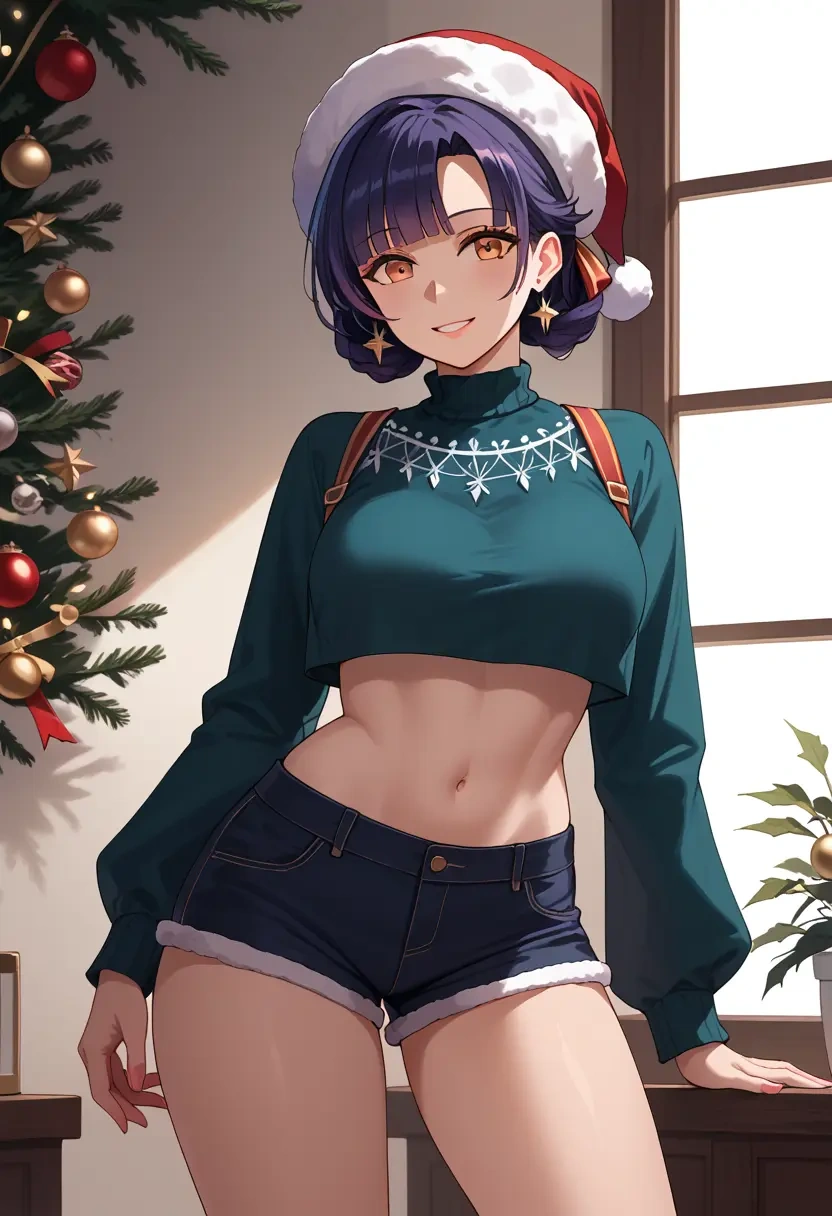 azur_lane,takao_(azur_lane),Christmas,red velvet shorts  - 