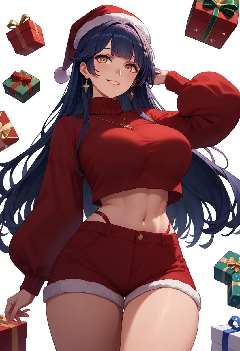 azur_lane,takao_(azur_lane),Christmas,red velvet shorts,turtleneck sweater  - 