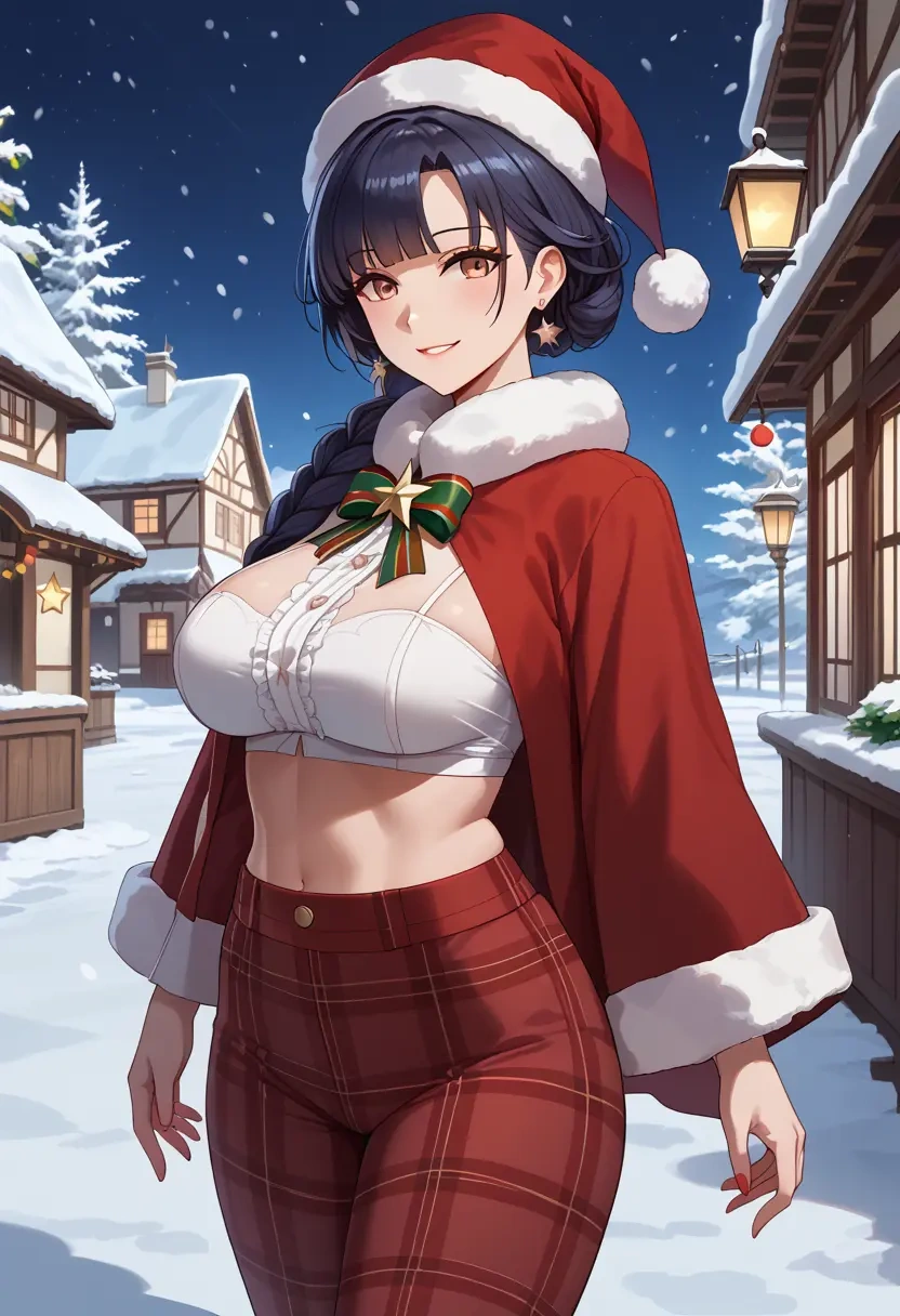 azur_lane,takao_(azur_lane),Christmas,plaid trousers  - 