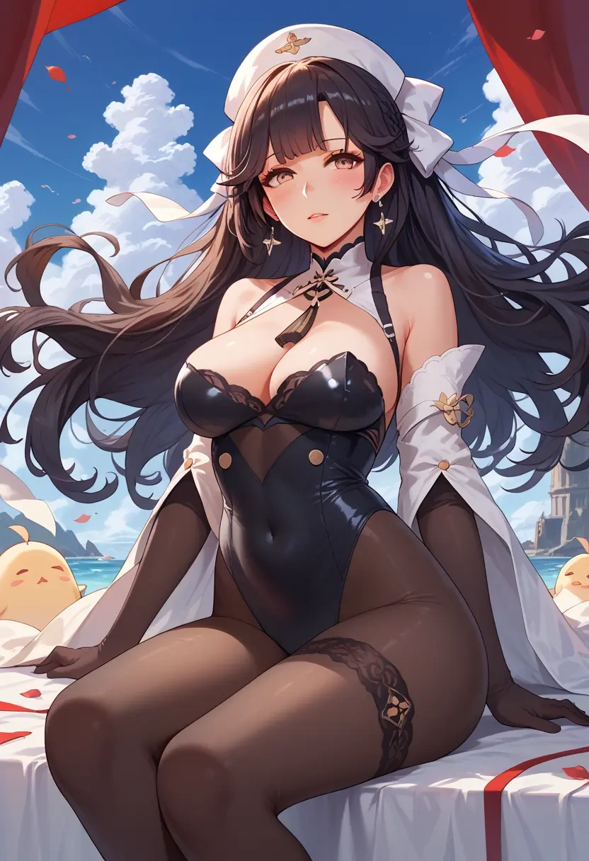 azur_lane,takao_(azur_lane),black widow bodysuit,spiderweb cape,leather gloves  - 