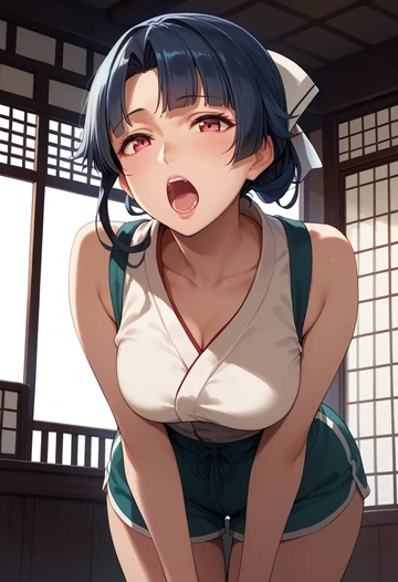 kantai_collection,takao_(kancolle),sleeveless swim top,shorts-style bottom,contrast stitching  - AI generated anime art