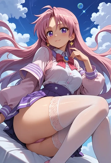 lucky_star,takara_miyuki,mini skirt, stockings  - AI generated anime art