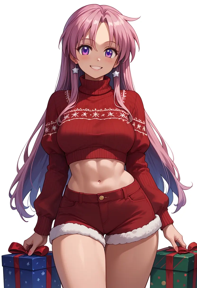 lucky_star,takara_miyuki,Christmas,red velvet shorts,turtleneck sweater  - 