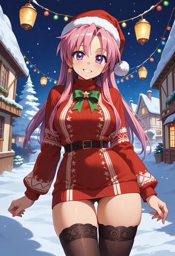 lucky_star,takara_miyuki,sweater,stockings,Thigh garters  - AI generated anime art