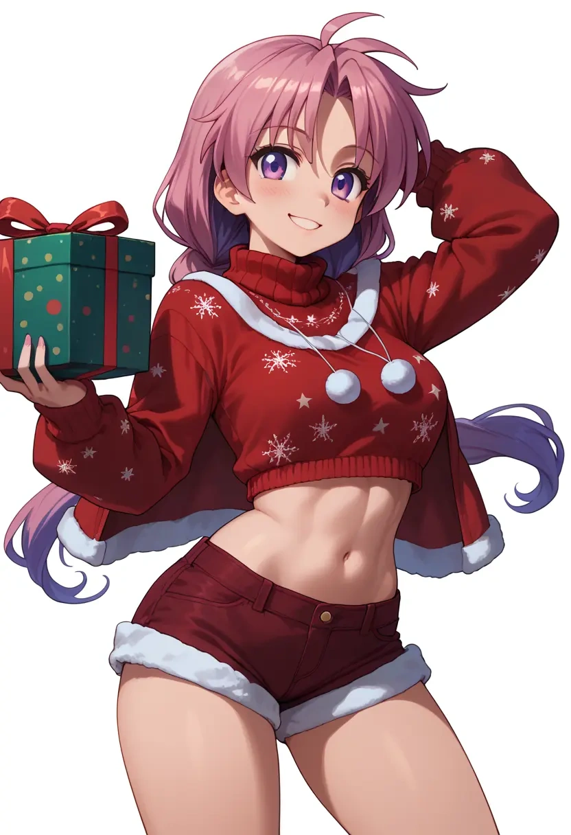 lucky_star,takara_miyuki,Christmas,red velvet shorts,turtleneck sweater  - 