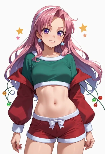 lucky_star,takara_miyuki,Christmas,red velvet shorts  - AI generated anime art