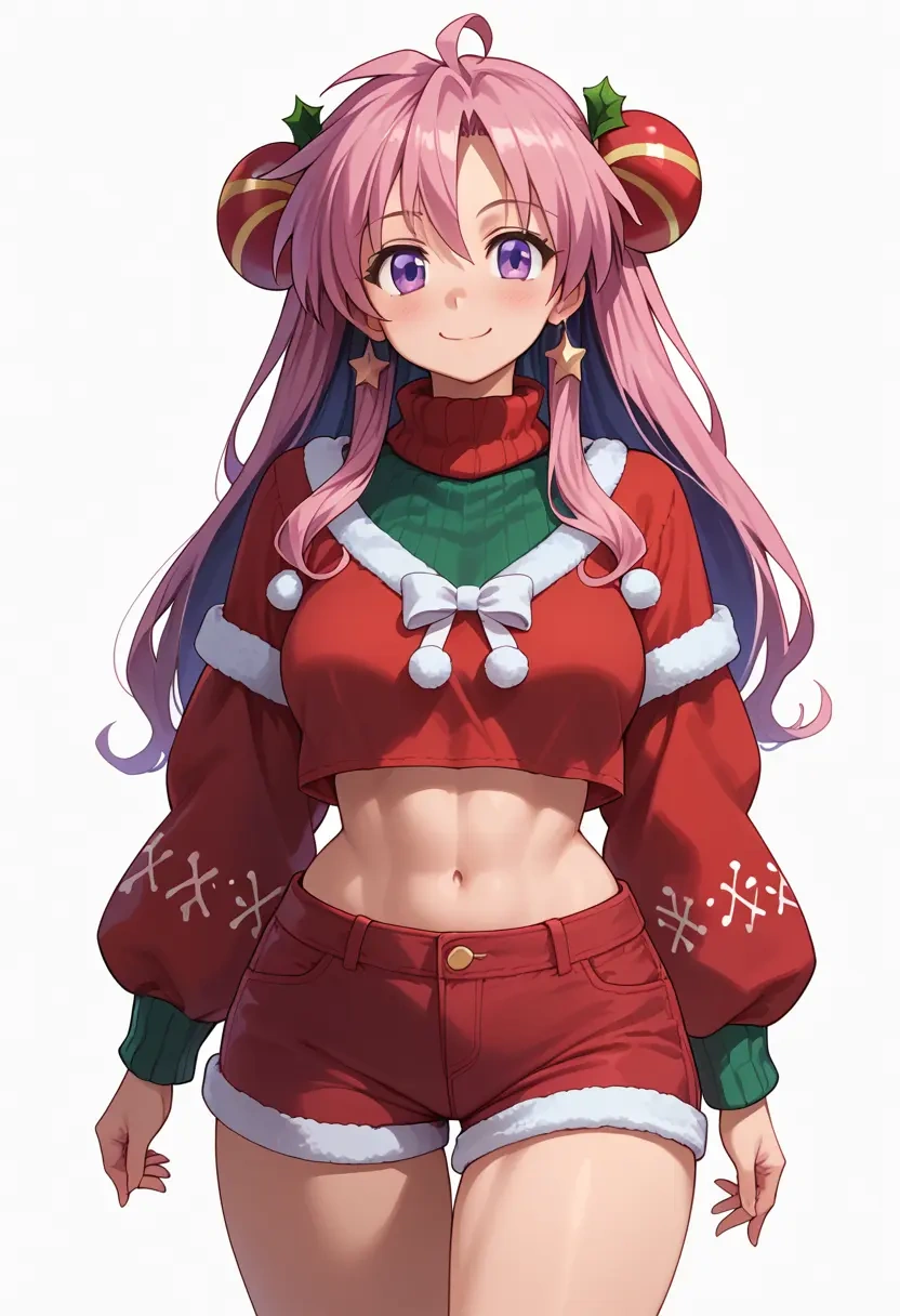 lucky_star,takara_miyuki,Christmas,red velvet shorts,turtleneck sweater  - 