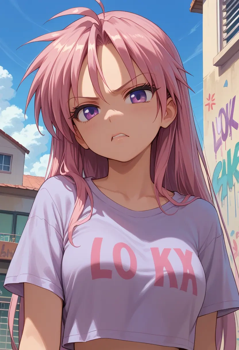 lucky_star,takara_miyuki,crop graffiti tee,dolphin shorts  - 