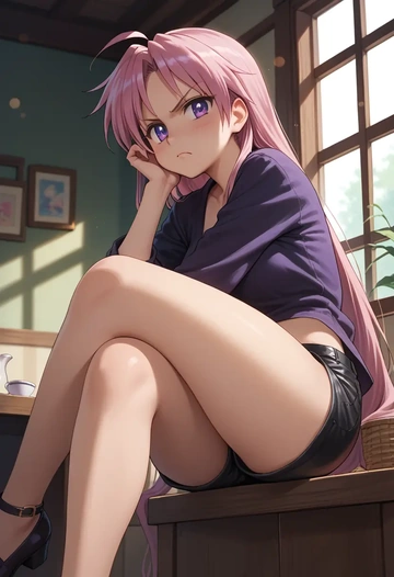 lucky_star,takara_miyuki,leather,shorts  - AI generated anime art