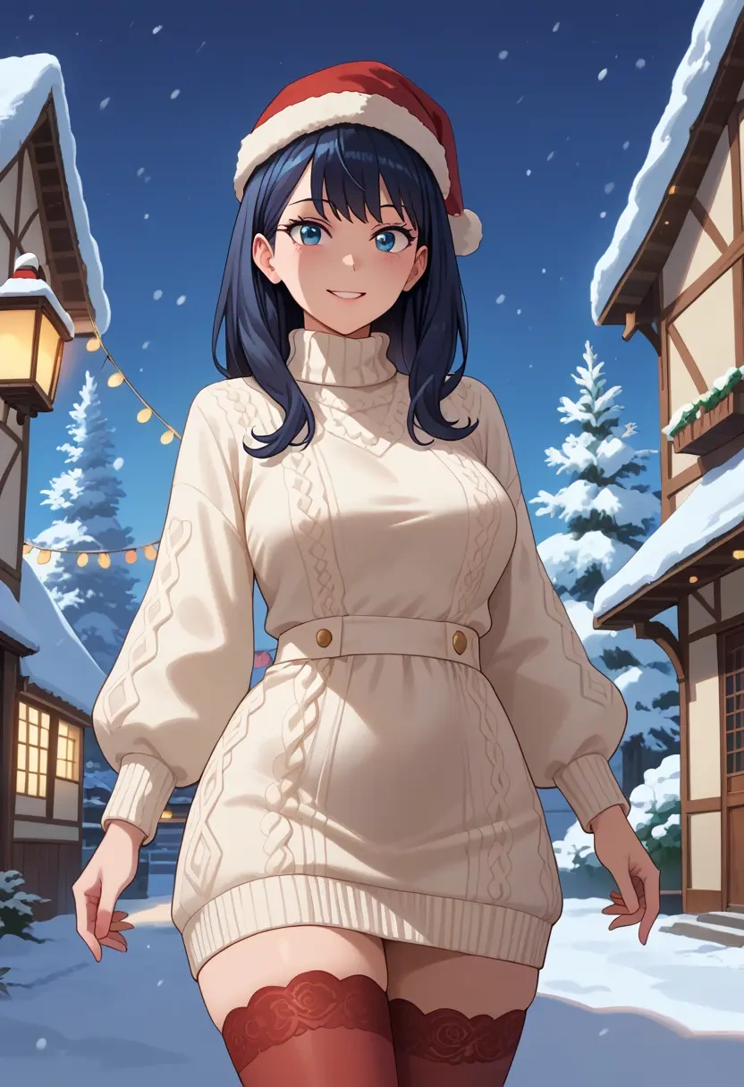 gridman_universe,takarada_rikka,Christmas,sweater dress,stockings  - 