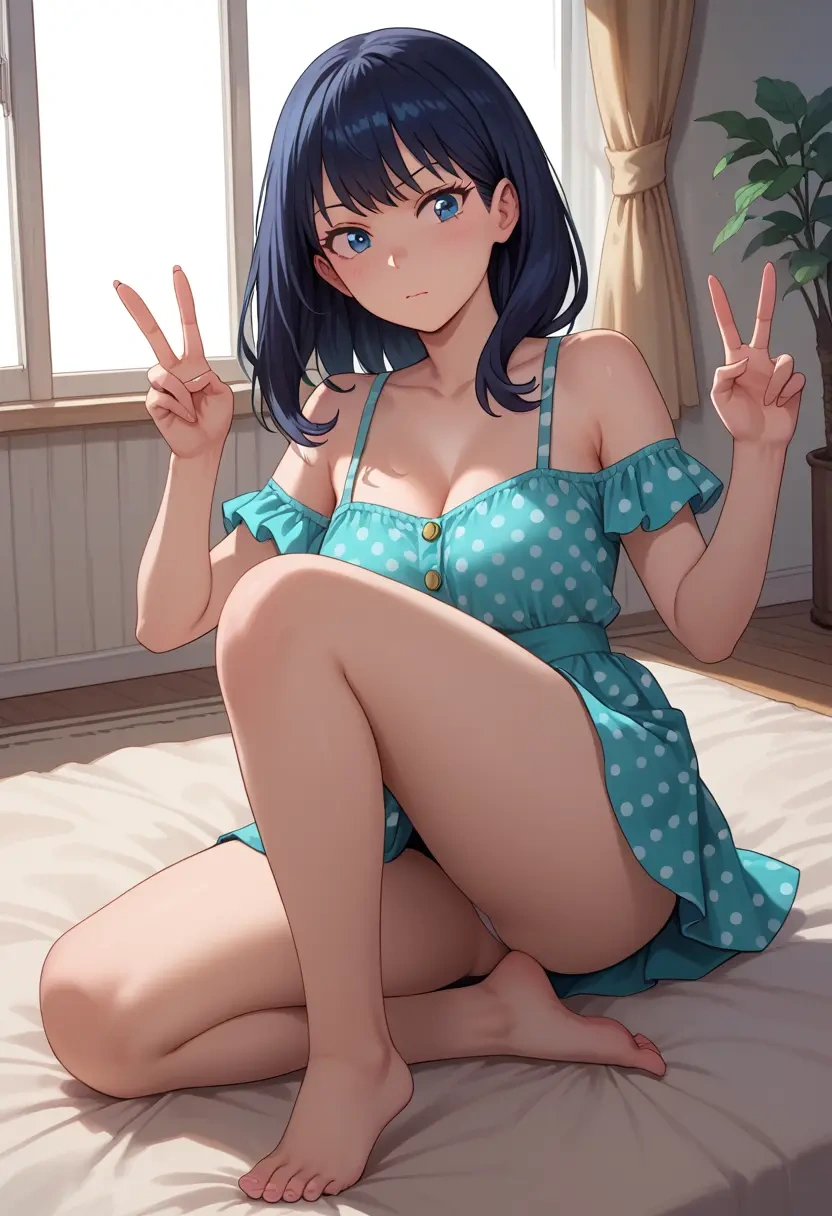 gridman_universe,takarada_rikka,silk slip dress,polka dots  - 