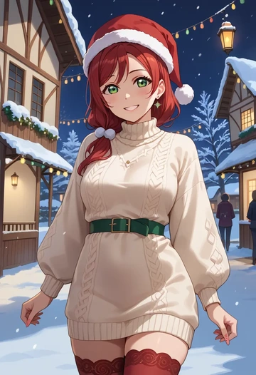 love_live,takasaki_yuu,Christmas,sweater dress,stockings  - AI generated anime art