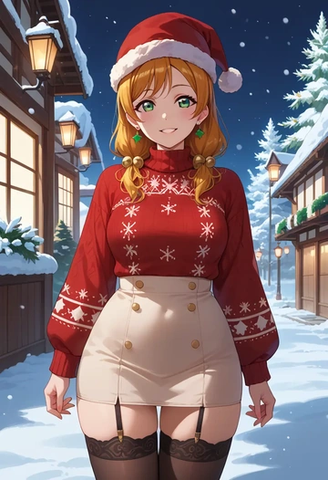 love_live,takasaki_yuu,sweater,stockings,Thigh garters  - AI generated anime art