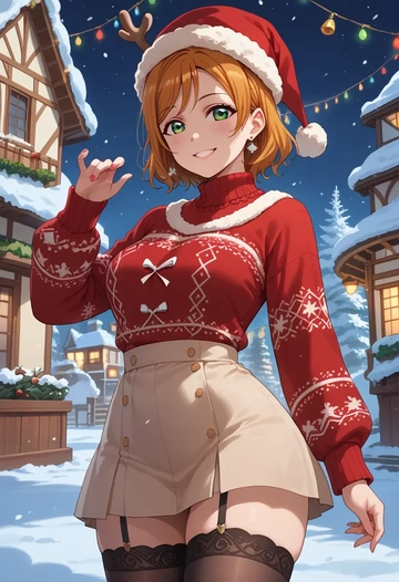 love_live,takasaki_yuu,sweater,stockings,Thigh garters  - AI generated anime art