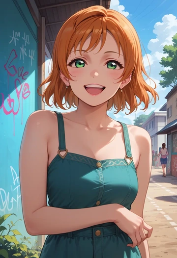 love_live,takasaki_yuu,neon graffiti top,dolphin shorts  - AI generated anime art