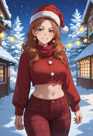 idolmaster,takatsuki_yayoi,Christmas,plaid trousers  - AI generated anime art