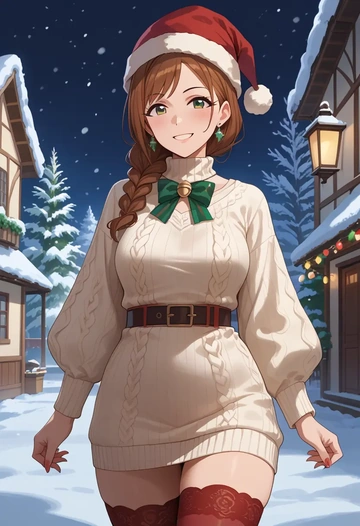 idolmaster,takatsuki_yayoi,Christmas,sweater dress,stockings  - AI generated anime art