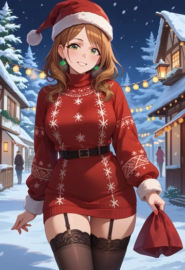 idolmaster,takatsuki_yayoi,sweater,stockings,Thigh garters  - AI generated anime art