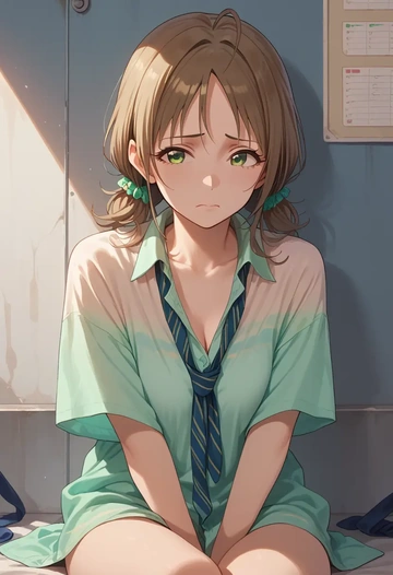 idolmaster,takatsuki_yayoi,tie-dye shirt,dolphin shorts  - AI generated anime art