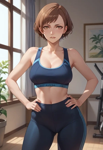 persona,takeba_yukari,yoga shorts, bra  - AI generated anime art