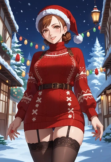 persona,takeba_yukari,sweater,stockings,Thigh garters  - AI generated anime art