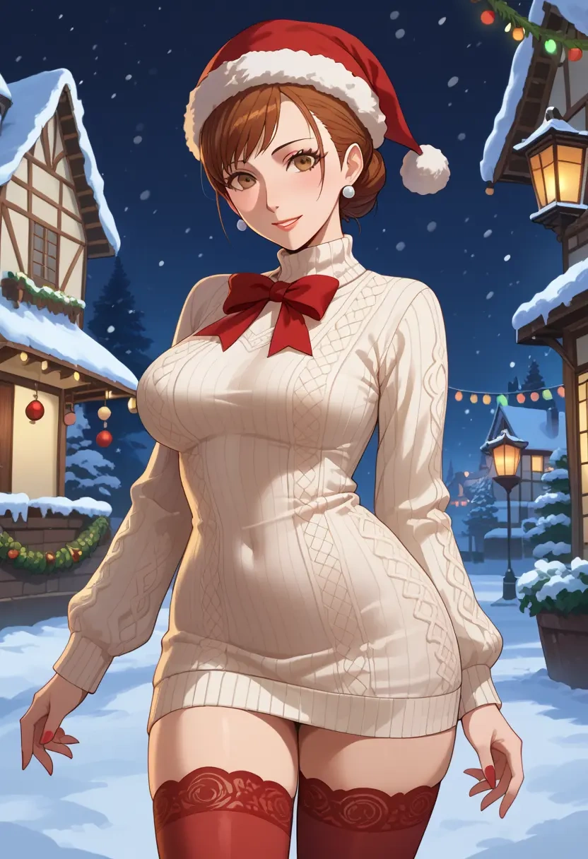 persona,takeba_yukari,Christmas,sweater dress,stockings  - 