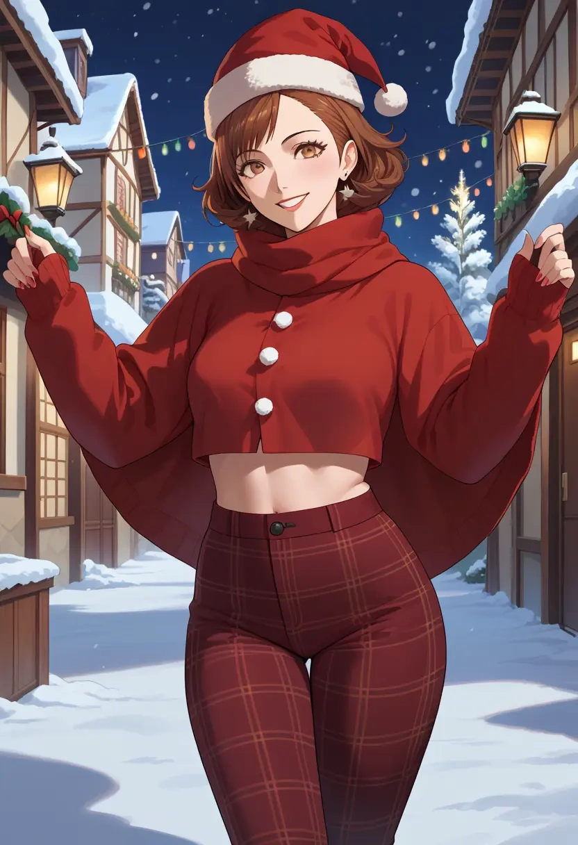 persona,takeba_yukari,Christmas,plaid trousers  - 