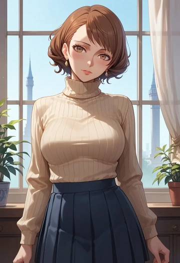 persona,takeba_yukari,skirt,pleated,turtleneck sweater  - AI generated anime art