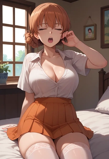 girls_und_panzer,takebe_saori,mini skirt,stockings  - AI generated anime art