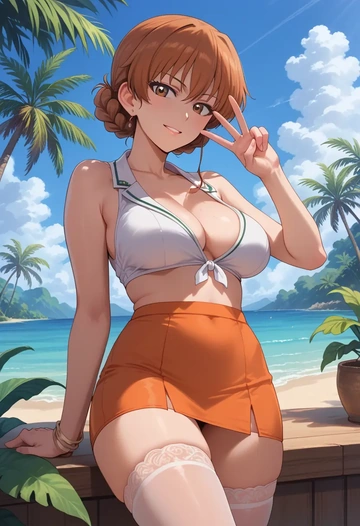 girls_und_panzer,takebe_saori,mini skirt, stockings  - AI generated anime art