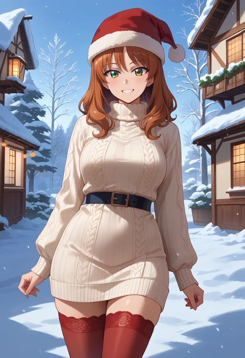 girls_und_panzer,takebe_saori,Christmas,sweater dress,stockings  - 