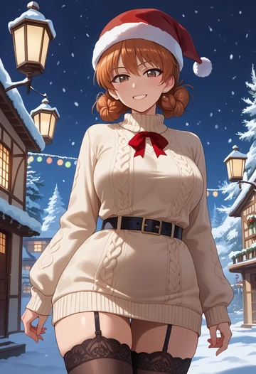 girls_und_panzer,takebe_saori,sweater,stockings,Thigh garters  - AI generated anime art