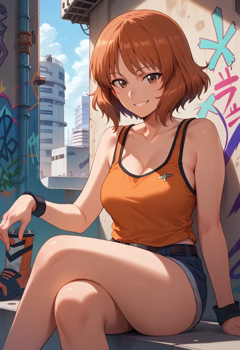 girls_und_panzer,takebe_saori,abstract graffiti tank,dolphin shorts  - 