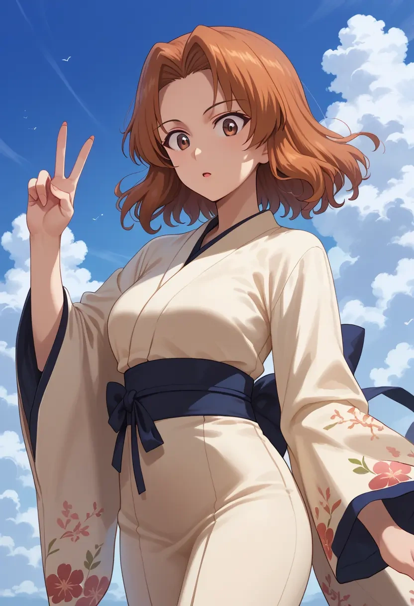 girls_und_panzer,takebe_saori,kimono,silk,wide-leg trousers  - 