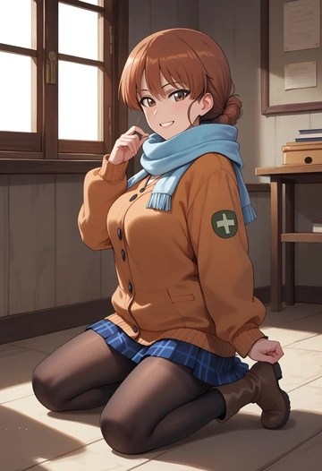 girls_und_panzer,takebe_saori,winter,student uniform,down jacket  - AI generated anime art