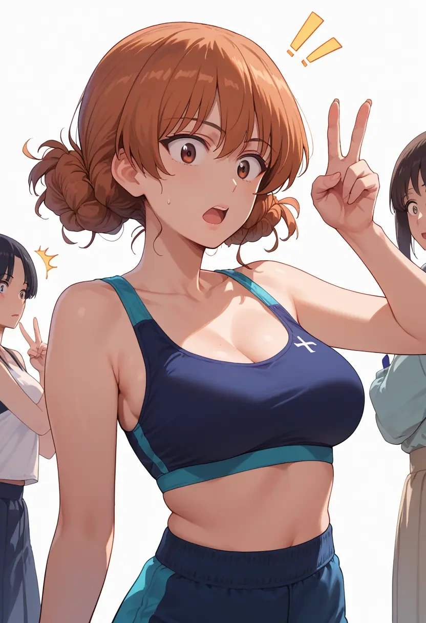 girls_und_panzer,takebe_saori,sports bra,high-waisted leggings  - 