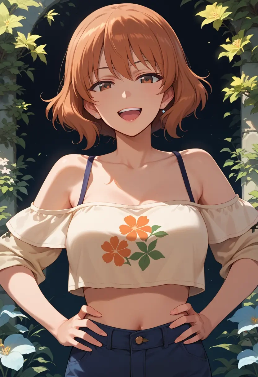 girls_und_panzer,takebe_saori,off-shoulder top,dolphin shorts  - 