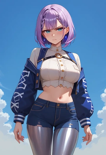 hololive,takodachi_(ninomae_ina'nis),denim jacket,cropped,leather leggings  - AI generated anime art