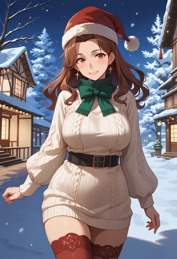 kantai_collection,tama_(kancolle),Christmas,sweater dress,stockings  - AI generated anime art