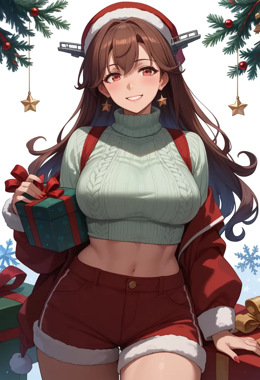 kantai_collection,tama_(kancolle),Christmas,red velvet shorts,turtleneck sweater  - 