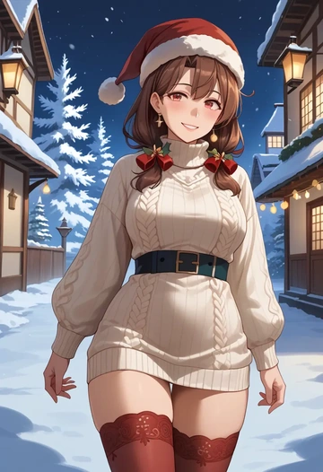 kantai_collection,tama_(kancolle),Christmas,sweater dress,stockings  - AI generated anime art