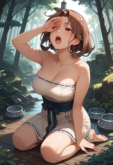 kantai_collection,tama_(kancolle),tube top,jogger shorts  - AI generated anime art