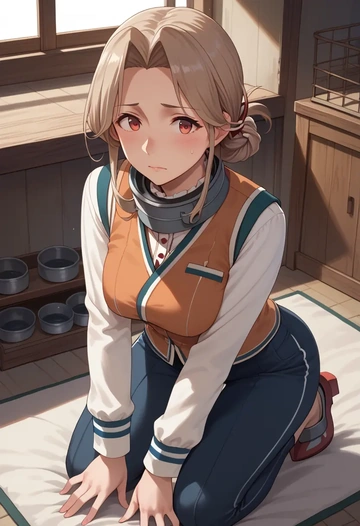 kantai_collection,tama_(kancolle),vest,quilted,jogger pants  - AI generated anime art