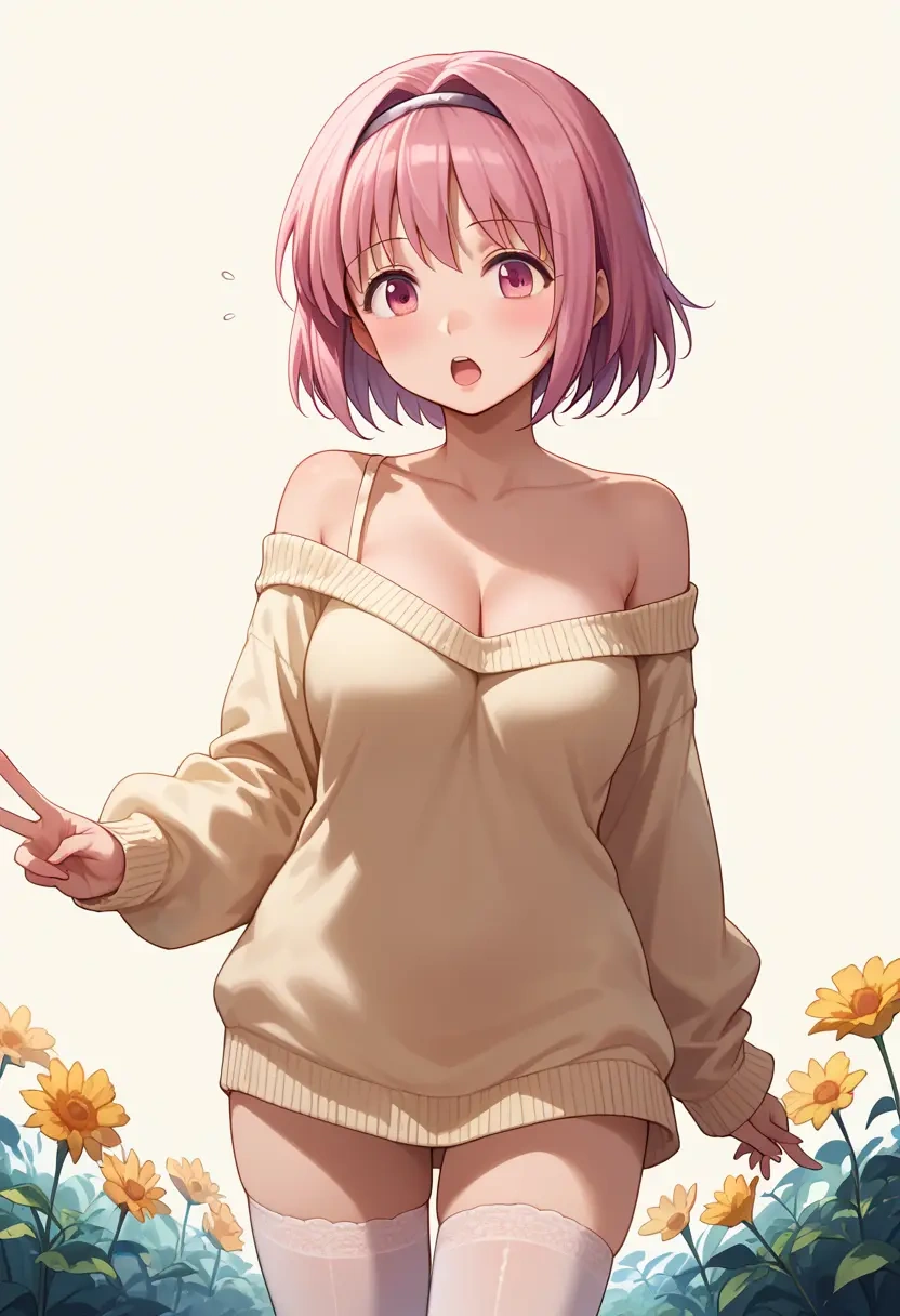 mahou_shoujo_madoka_magica,tamaki_iroha,off-shoulder,sweater  - 