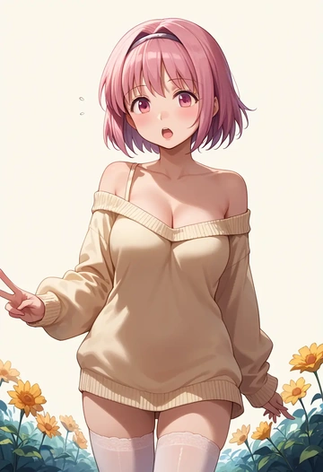 mahou_shoujo_madoka_magica,tamaki_iroha,off-shoulder,sweater  - AI generated anime art