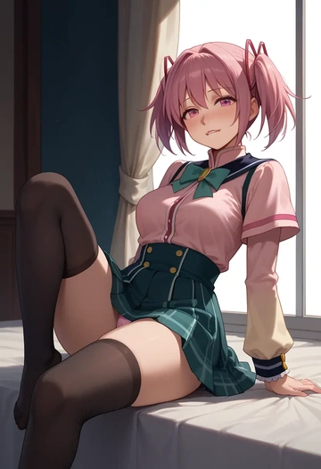 mahou_shoujo_madoka_magica,tamaki_iroha,jk uniform, stockings  - AI generated anime art